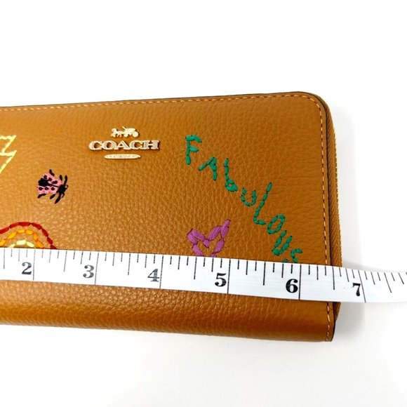NWT Coach Medium ID Zip Wallet With Diary Embroidery Penny Multi Grained Leather - Picture 11 of 15